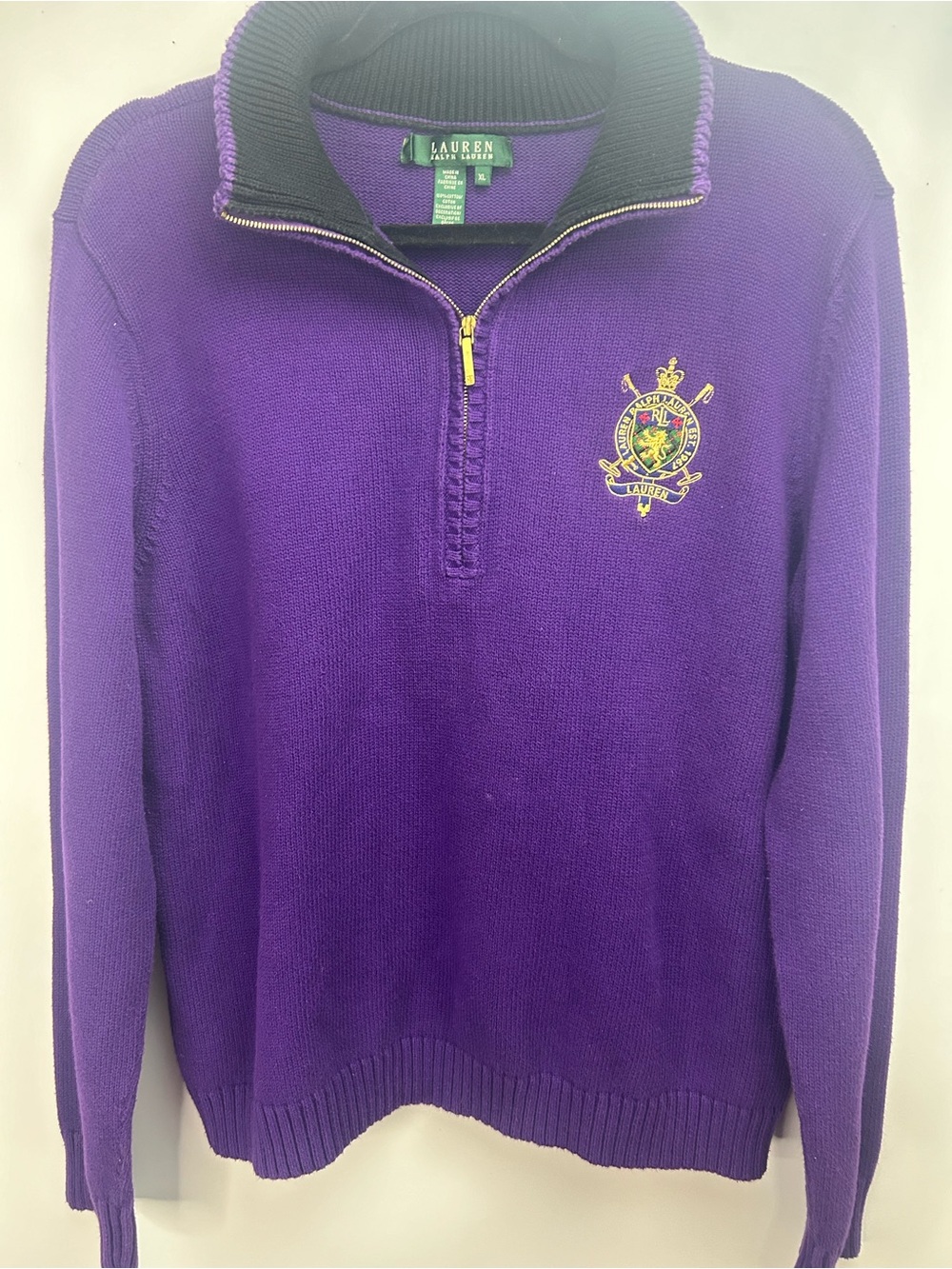 Lauren Ralph Lauren Purple Half-Zip Crest Knit Sweater with Gold Zip